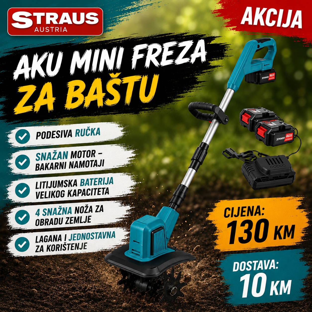 AKU MINI FREZA ZA BAŠTU – STRAUS AUSTRIA 36V / 5Ah