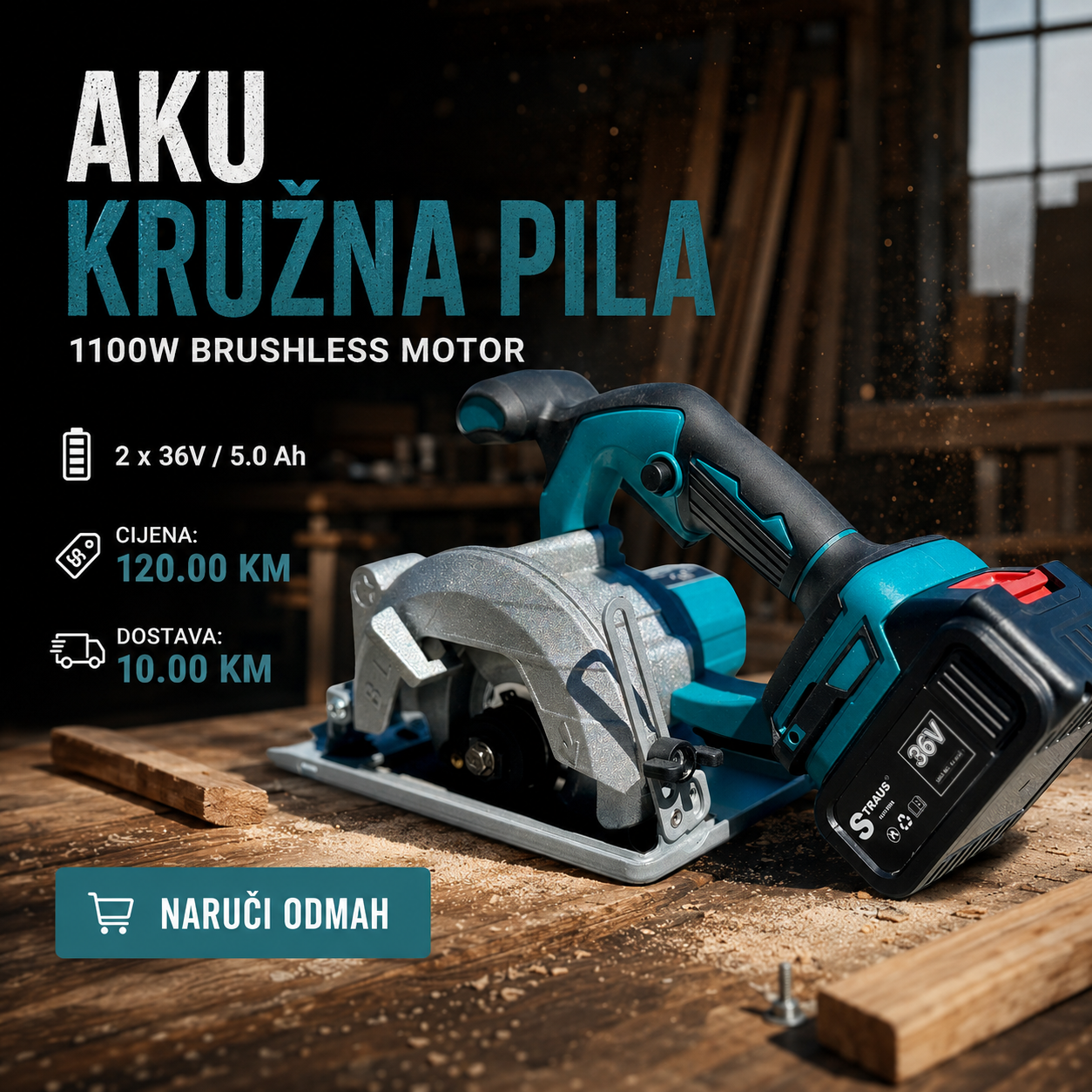 Straus Austria 36V Aku Kružna Pila: 1100W Snaga i Preciznost