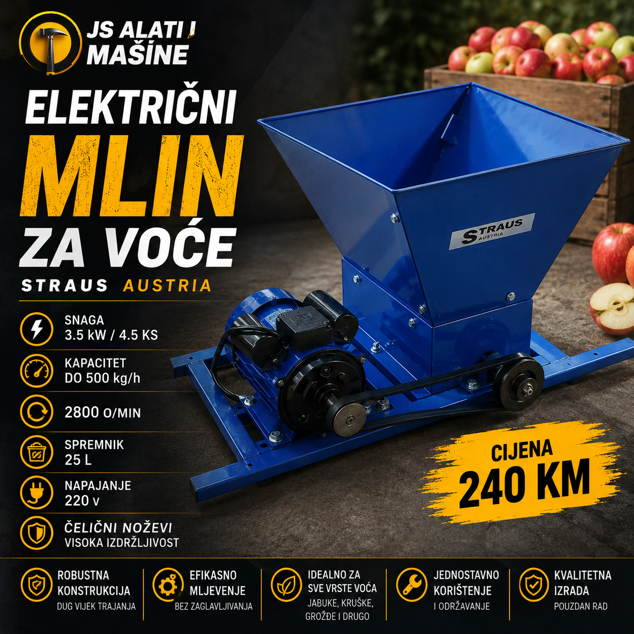 Električni mlin za voće STRAUS AUSTRIA
