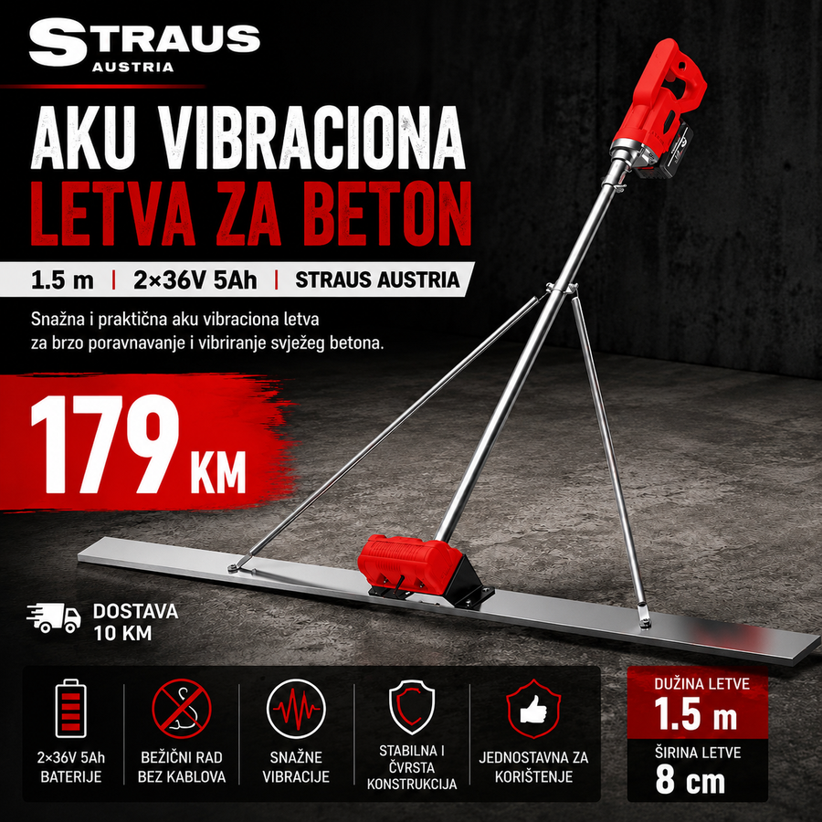 AKU VIBRACIONA LETVA ZA BETON 1.5m – STRAUS AUSTRIA