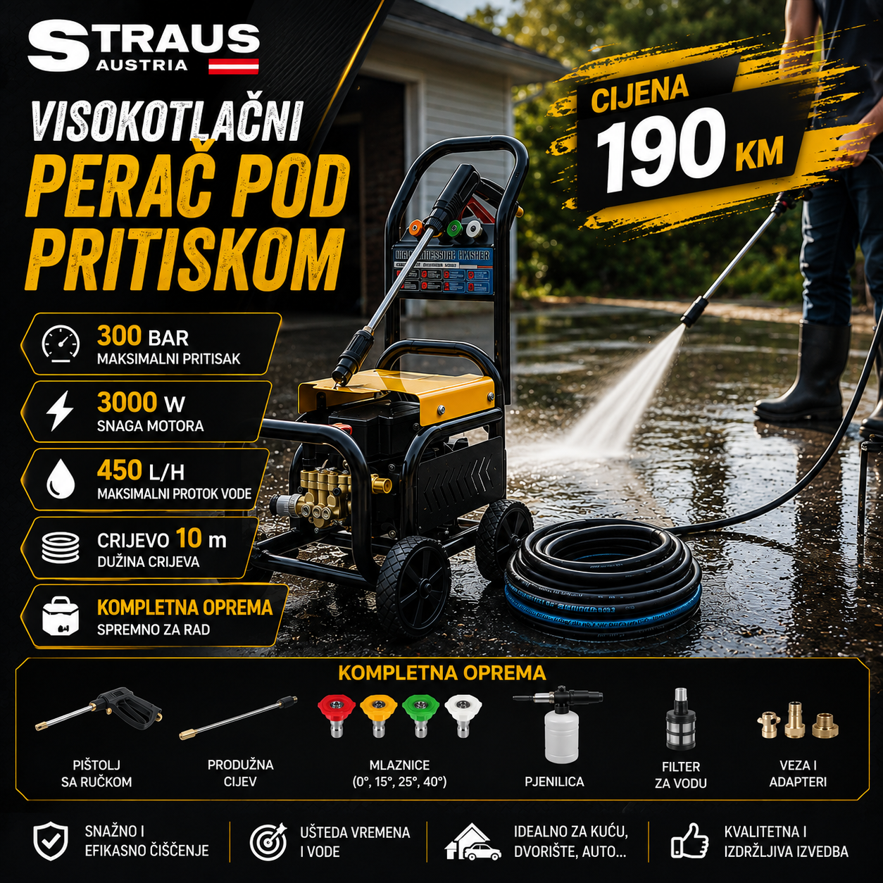 STRAUS AUSTRIA MAŠINA ZA PRANJE POD VISOKIM PRITISKOM – SNAGA I ČISTOĆA U JEDNOM UREĐAJU!