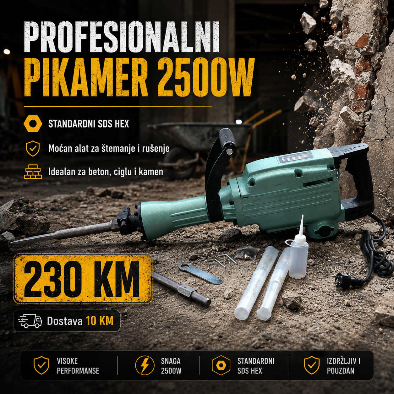 Straus Austria 2500W Pikamer - Ekstremna Snaga za Razbijanje Betona