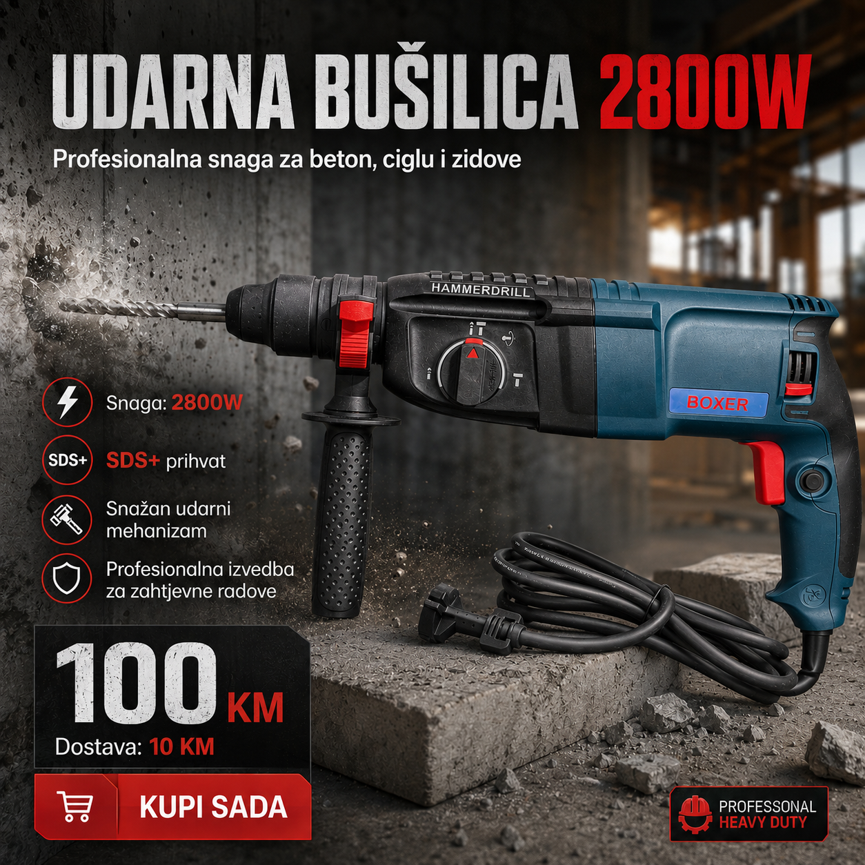 Udarna Bušilica BOXER 2800W - Profesionalna Snaga SDS+ Glave