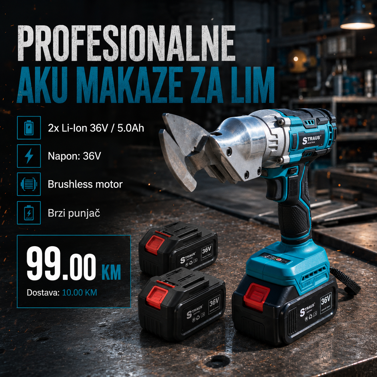 Straus Austria Aku Makaze za Lim 36V – Brushless Snaga i Preciznost