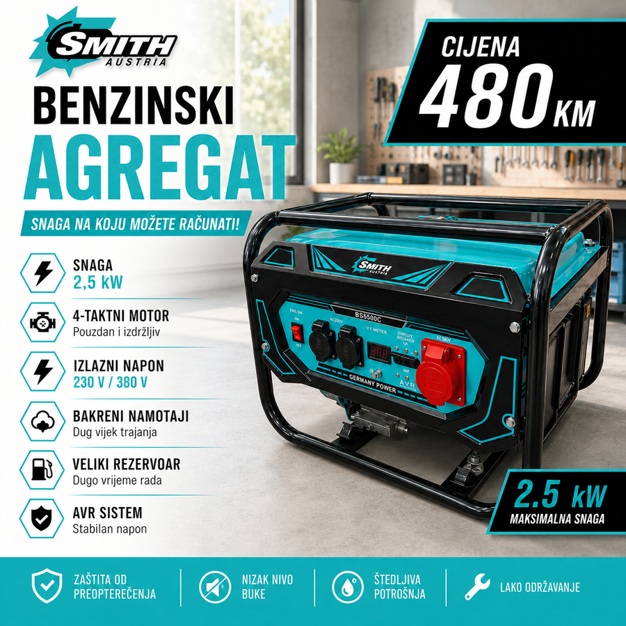 BENZINSKI AGREGAT SMITH AUSTRIA BS6500C SA BAKARNIM NAMOTAJIMA 2,5 KW