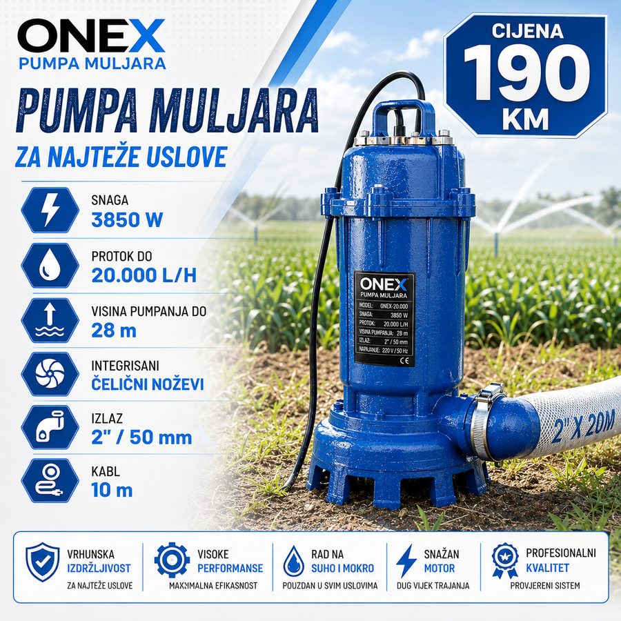 ONEX Pumpa Muljara 3850W sa Noževima - Ekstremna Snaga i Protok