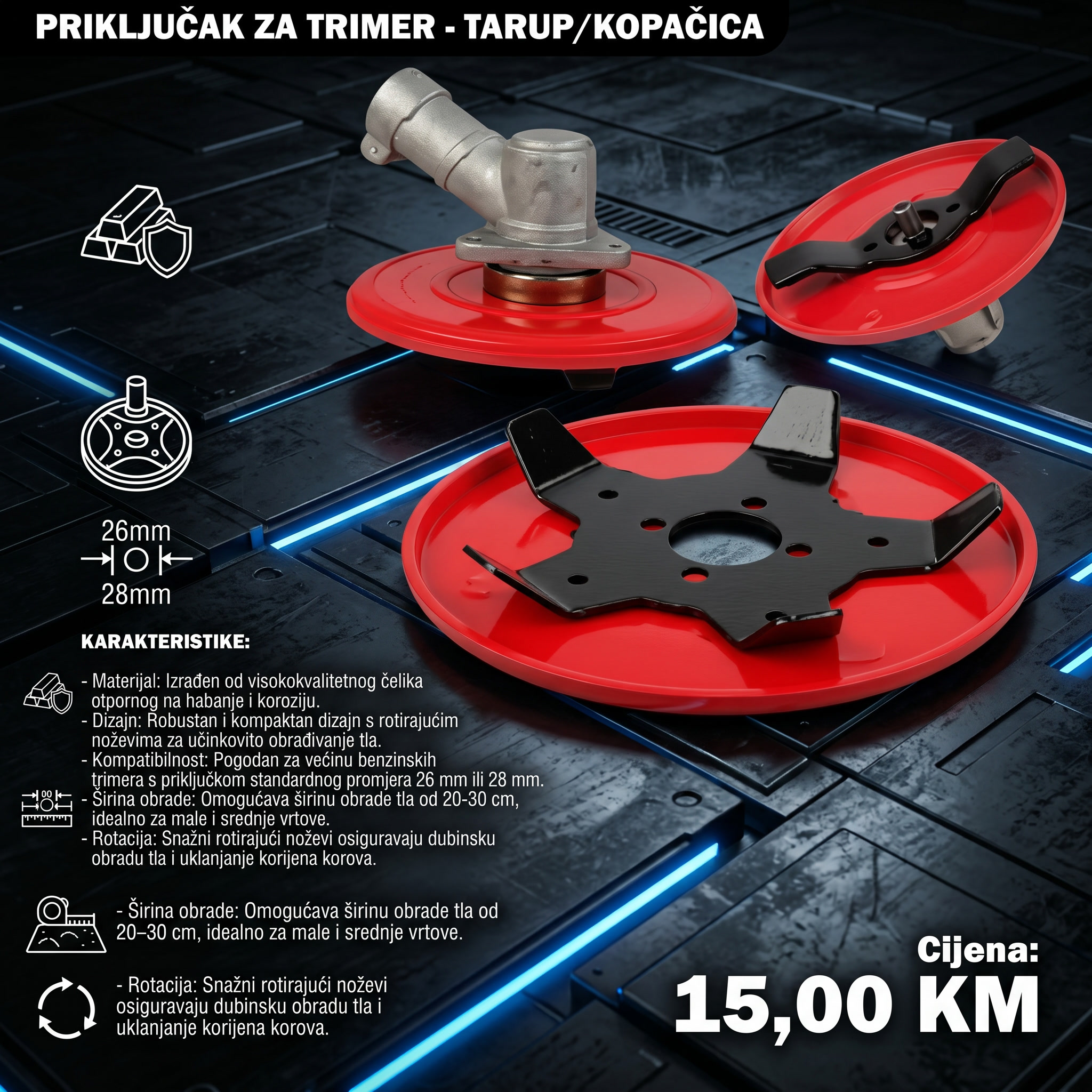 Tarup Kopačica za Trimer - Profesionalni Nastavak za Obradu Tla