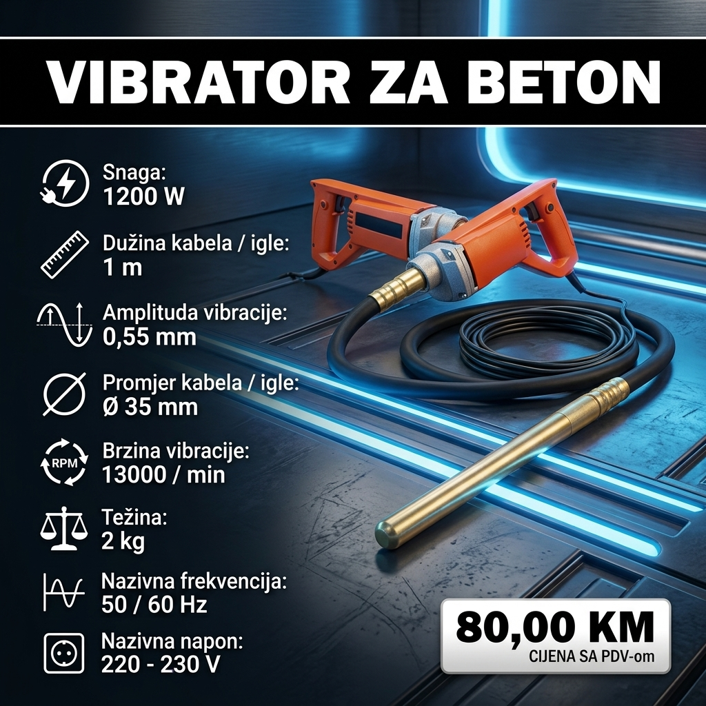 VIBRATOR ZA BETON STRAUS AUSTRIA (dužina kabela / igle 1 m)