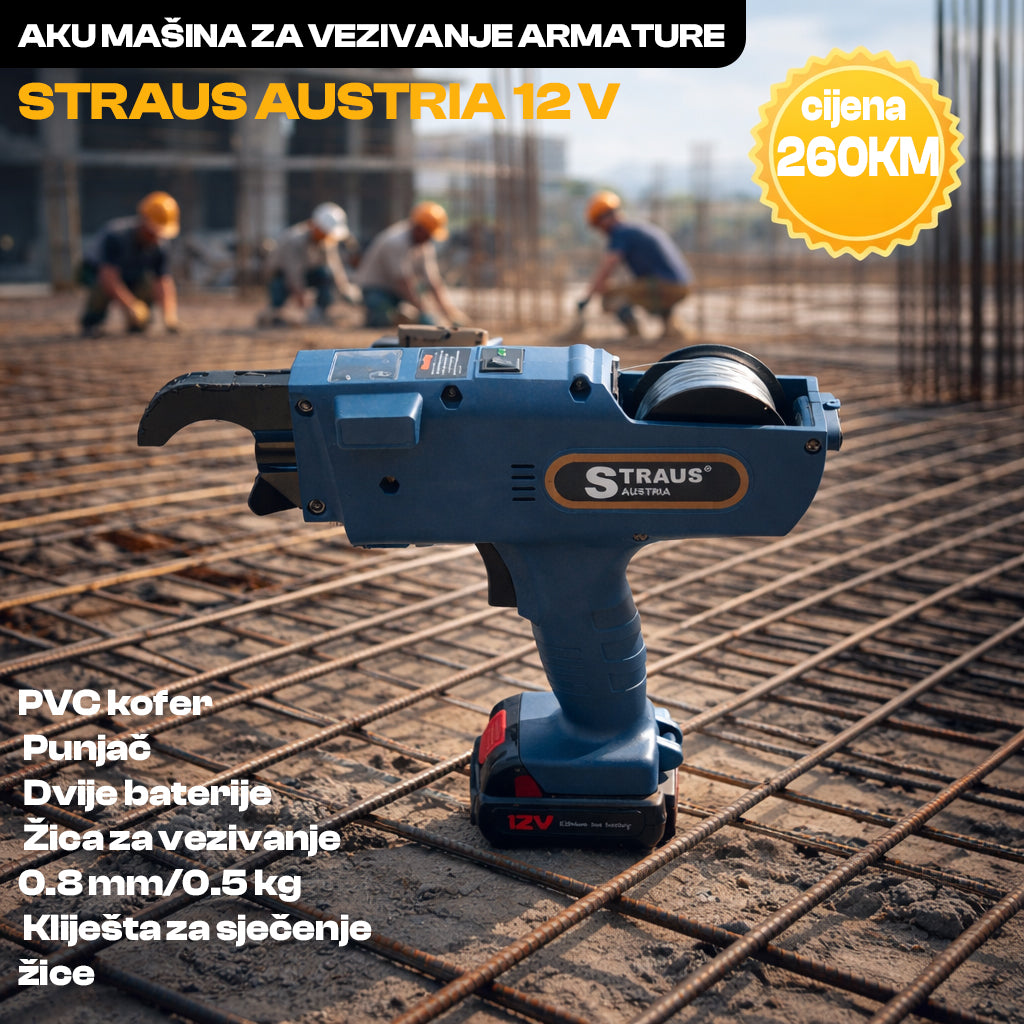 AKU MAŠINA ZA VEZIVANJE ARMATURE STRAUS AUSTRIA 12 V