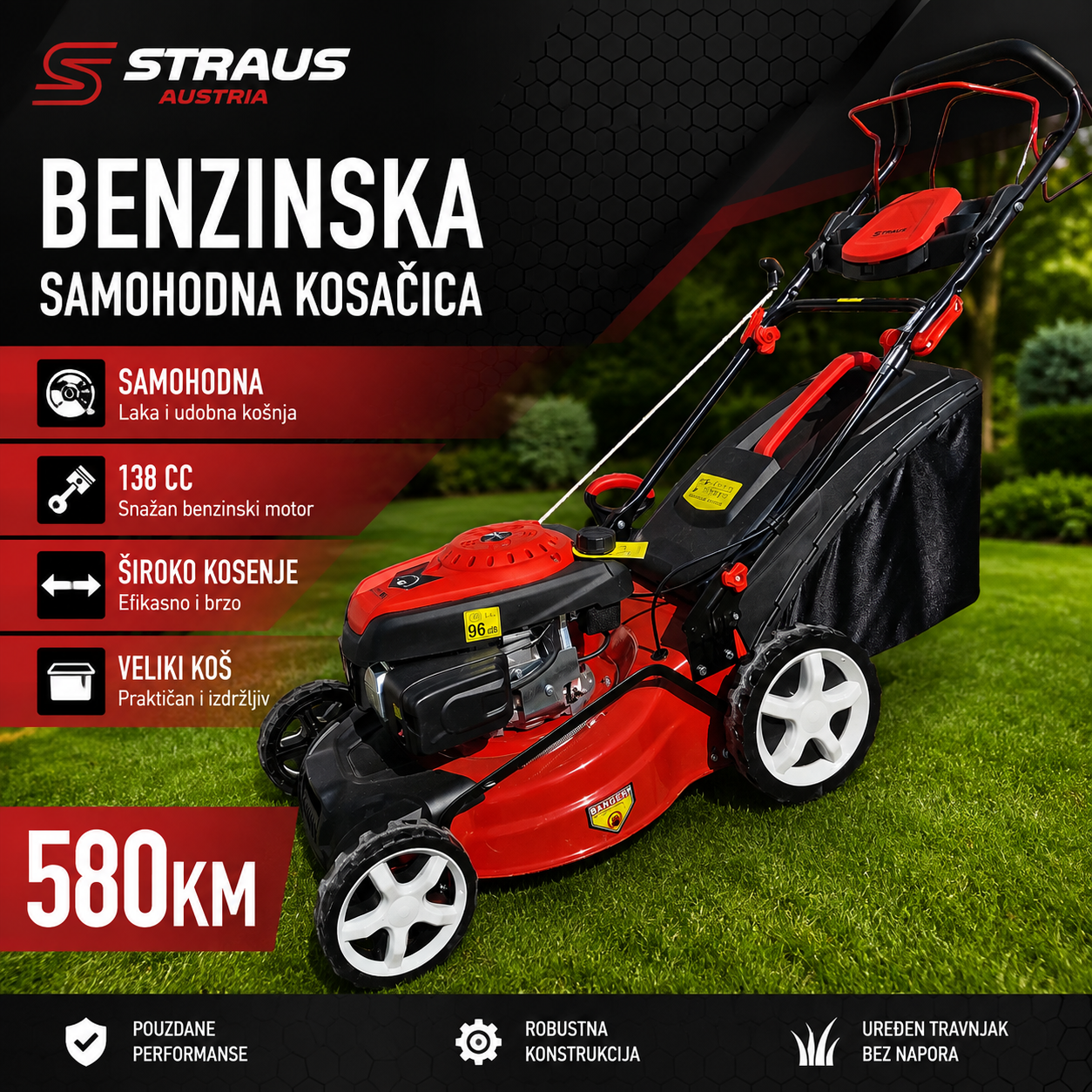 STRAUS BENZINSKA SAMOHODNA KOSILICA 138 cc