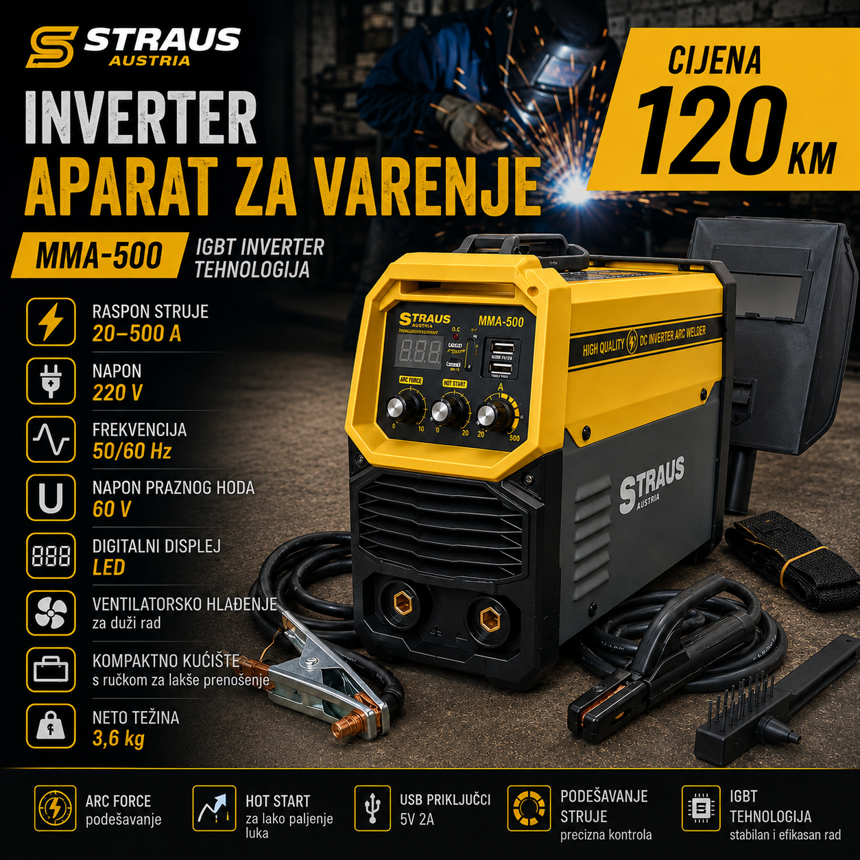 APARAT ZA ZAVARIVANJE STRAUS AUSTRIA MMA-500 – IGBT