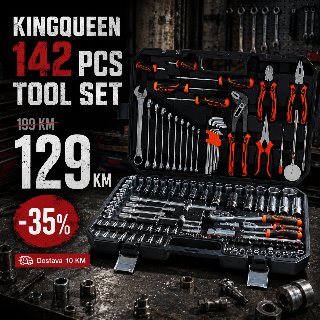 KINGQUEEN PROFESIONALNI SET ALATA – 142 DIJELA OD Cr-V ČELIKA