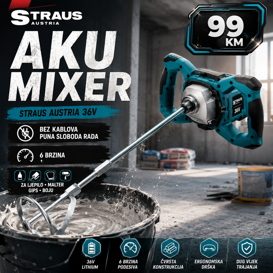 Straus Austria 36V Aku Mješalica - 6 Brzina i Brutalnih 65Nm Snage