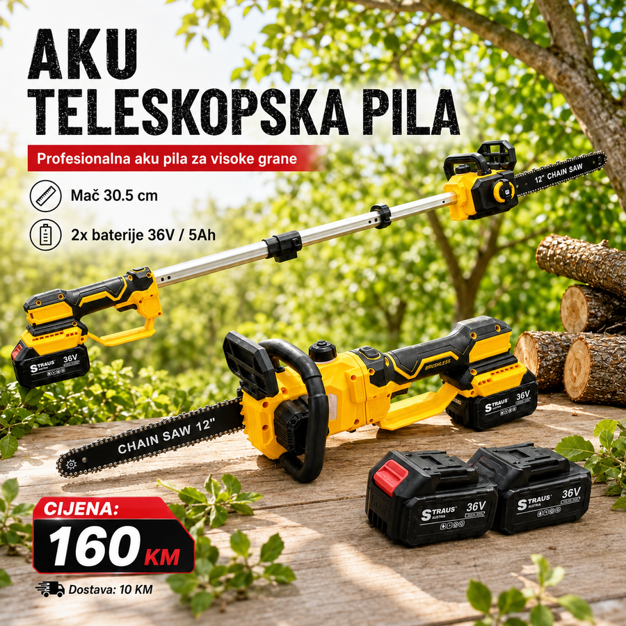 Aku teleskopska pila STRAUS AUSTRIA 36V + 2 BATERIJE + KOFER