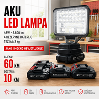 Aku LED Radna Lampa 48W 3600lm + 4 Baterije – Profesionalna Snaga 1