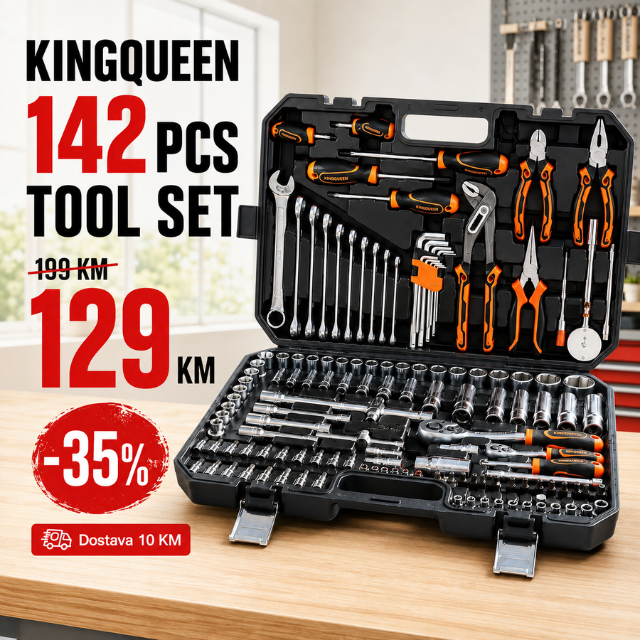 KINGQUEEN PROFESIONALNI SET ALATA – 142 DIJELA OD Cr-V ČELIKA