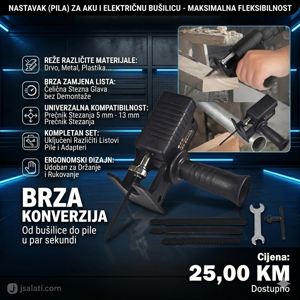 Profi Nastavak Sabljasta Pila - Pretvorite Bušilicu u Moćnu Pilu