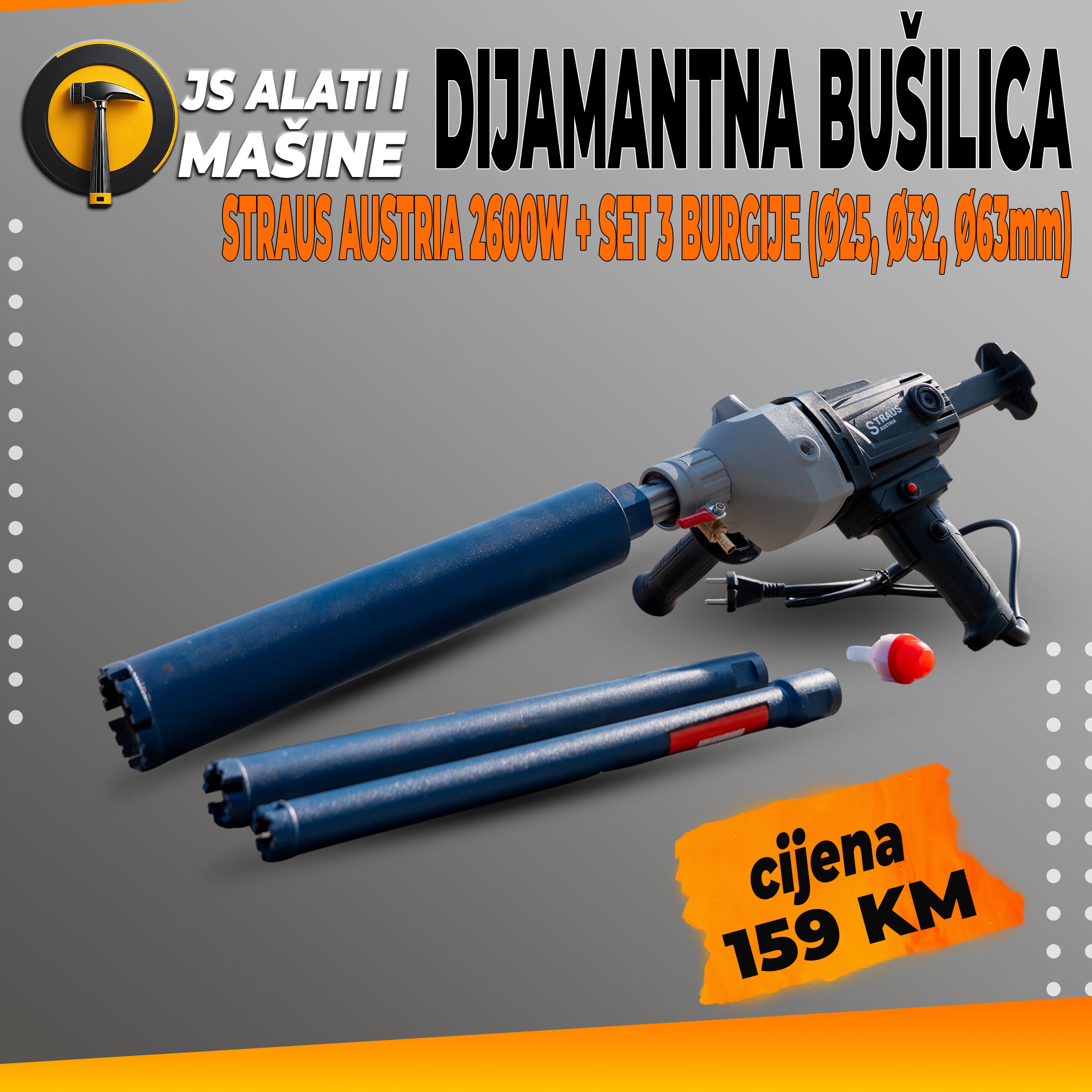 DIJAMANTNA BUŠILICA STRAUS AUSTRIA 2600W + SET 3 BURGIJE